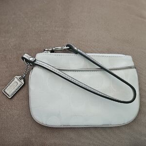 Coach White Signature Wristlet with Silver Hardware